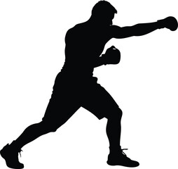 Silhouette of a boxer throwing a punch with power and determination