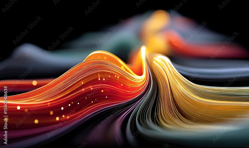 Poster colorful abstract waves with glowing lines and vibrant patterns