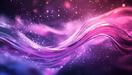 Fototapeta premium Abstract, flowing ribbons of vibrant purple and pink, with shimmering particles
