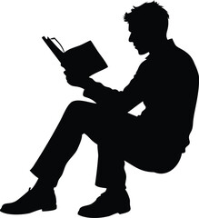 Silhouette of a man sitting and reading a book, lost in thoughts