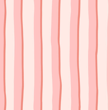 Pink Whimsical Vertical Stripes Bold Color Vector Seamless Pattern, Summer Striped Travel Themed Design, Coquette Fabric Textile, Kitchen Decor. Simple Illustration Background