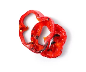 Selbstklebende Fototapeten Slices of tasty grilled bell pepper isolated on white background © Pixel-Shot