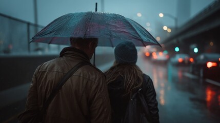 Couple embracing romance rainy city street photography urban environment close-up view love and connection