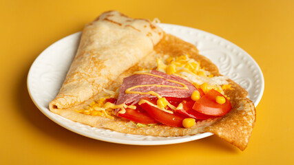 Gourmet pancakes stuffed with cream cheese and ham