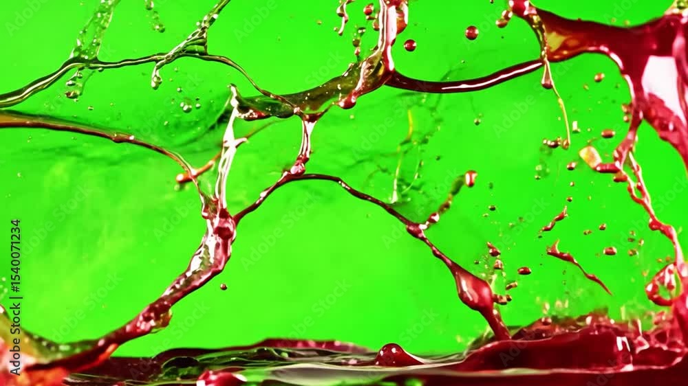 Poster dynamic splatter: a vibrant splash of liquid art against a vivid green backdrop, with a dynamic disp