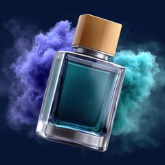 Technicolor Cologne Bottle Floating in Vapor