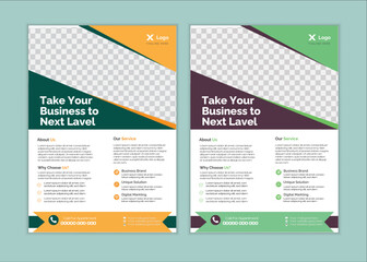a bundle of 2 templates business flyer design, in blue color, and modern design,marketing,business proposal, promotion, advertise, publication and editable vector template design