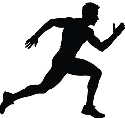 Silhouette of muscular man in running pose, athletic runner in black
