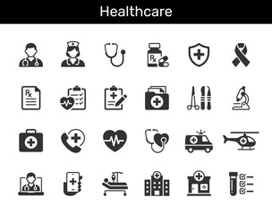 Healthcare flat icon collection for medical, hospital, treatment and emergency concept
