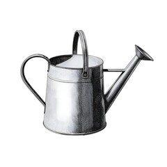 Vintage Stipple Engraving of Classic Metal Watering Can on Transparent Background