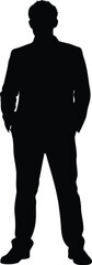 Full body silhouette of a man in a suit standing confidently