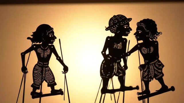 Shadow Puppets Show Featuring Three Figures With Intricate Details