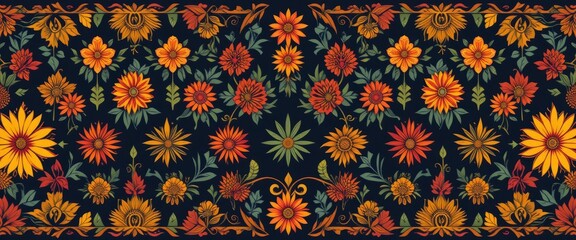 Hispanic Heritage Month pattern wallpaper featuring vibrant floral motifs, Hispanic, Heritage, Month, pattern, wallpaper, floral, motifs, vibrant, celebration, culture, tradition