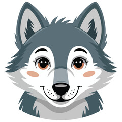 Cute cartoon wolf face vector isolated white background