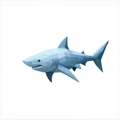 Fototapeta premium Low Poly Light Blue Shark Illustration on White Background