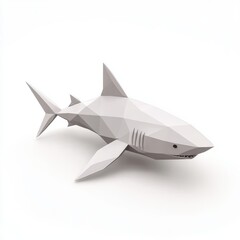 Low Poly White Shark 3D Model on White Background