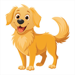 Cute Cartoon Golden Retriever Dog with Happy Face on White Background
