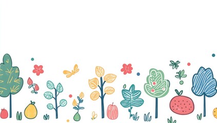 Colorful cartoon trees and plants border