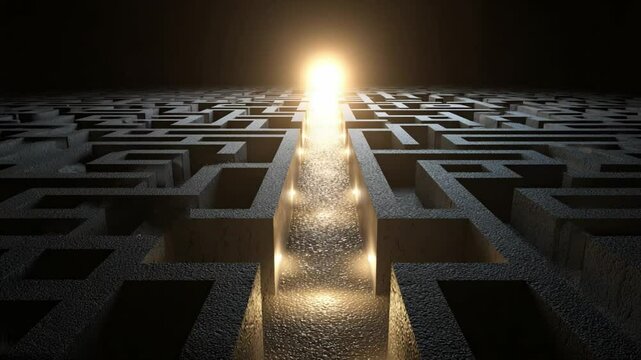 Path to Enlightenment: An evocative image depicts a maze with a pathway leading to a radiant light, symbolizing a journey of discovery and the search for illumination. The path is clear.