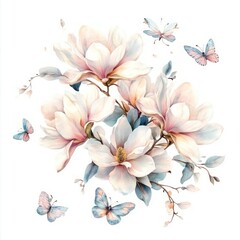 Fototapeta premium Delicate magnolia blossoms and butterflies