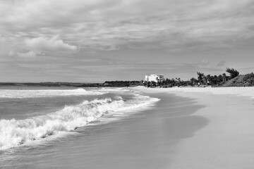 Kenting Beach. Nature of Taiwan. Black and white retro style.