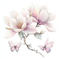Delicate magnolia blossoms and butterflies (1)