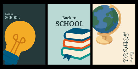Background Back to School themed with school elements, book, globe. 