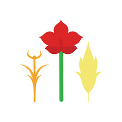 Vibrant Floral Illustration Red Flower, Yellow Leaf, and Orange Plant Design