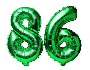 数字の86の形の緑色の風船（Number 86 green foil balloon on white background）
