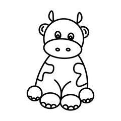 Cute Cartoon Cow Illustration in Black and White Line Drawing