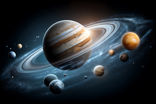 Majestic jupiter and its celestial moons orbiting in space