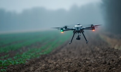 Drone navigating a foggy field for agricultural monitoring
