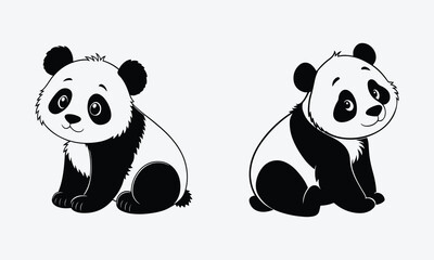 Naklejka premium Cute Panda set of Silhouette Vector Style on White Background