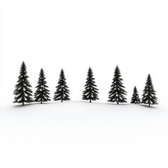 Obraz premium Seven Snow Dusted Evergreen Trees on White Background