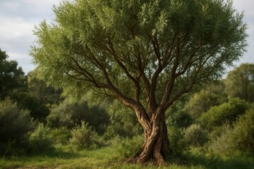 Obraz premium Majestic tree in lush landscape.