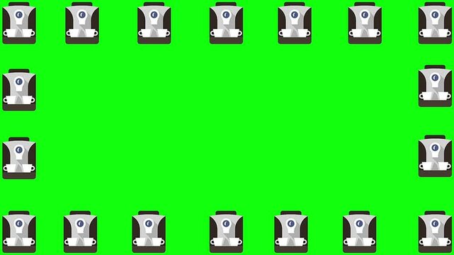 Coffee cups matchine icons frame design green screen.