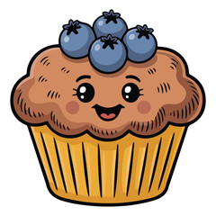 Blueberry muffin flat design vector isolated white background