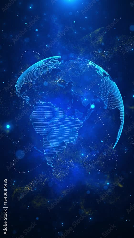 Poster futuristic 3d world map animation digital technology hud 3d business communications connects to wire