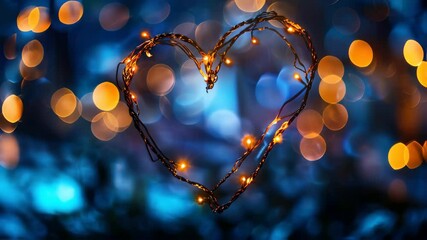 Abstract heart shape light decoration with bokeh background for love theme