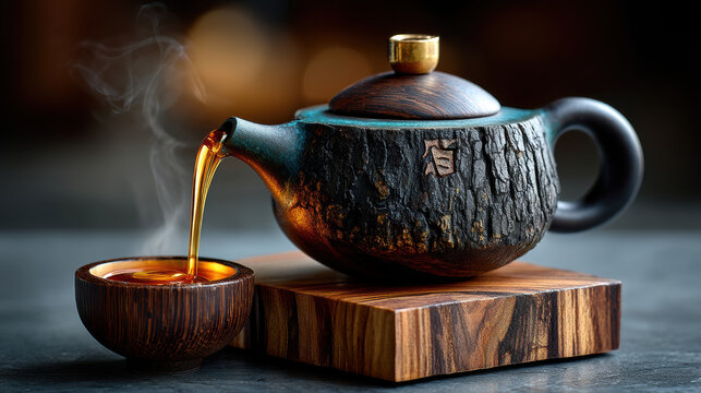 Modern forest teapot design with lava light pouring tea
