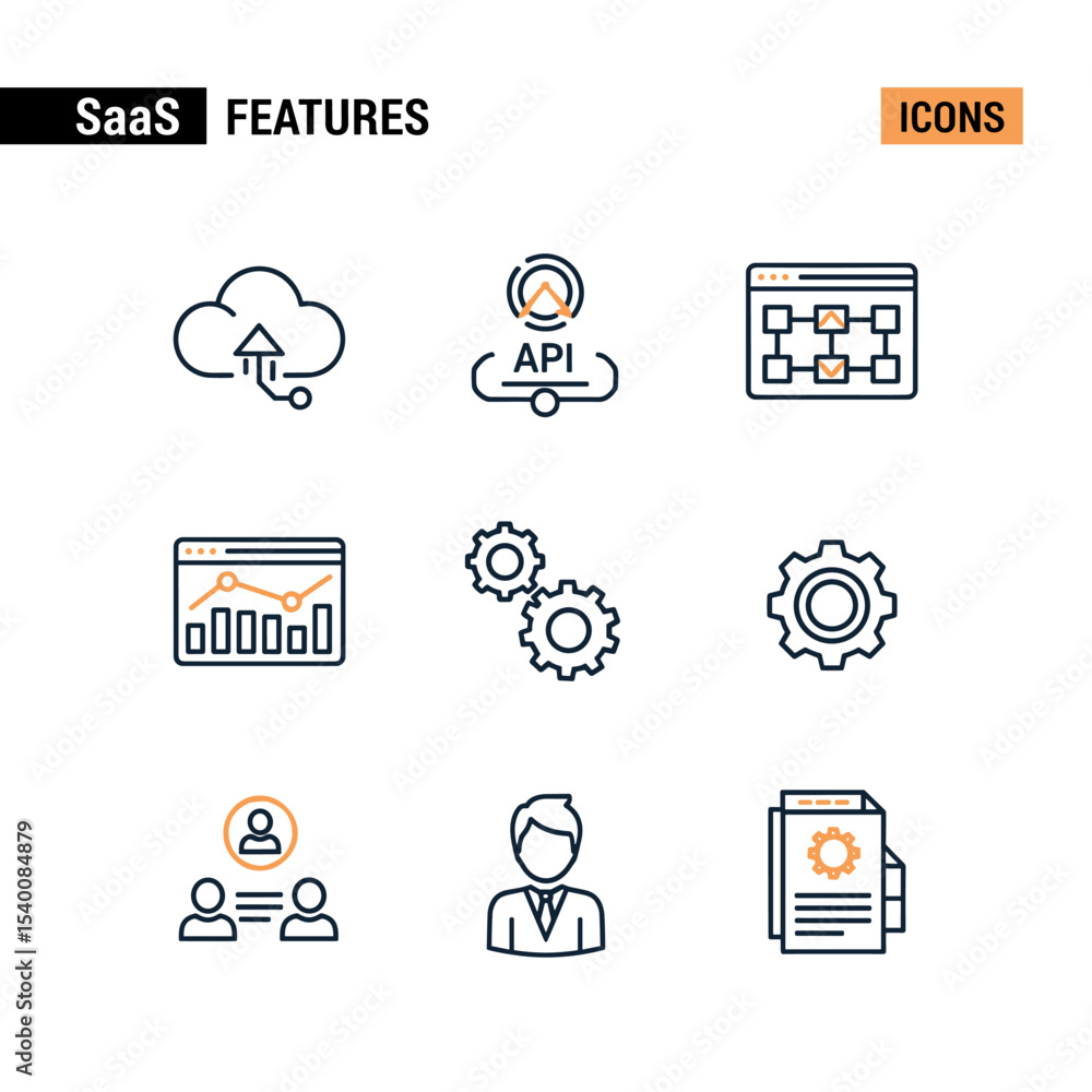 Poster saas features icons: a collection of icons representing various features of software as a service (s