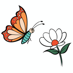 Side profile of butterfly drinking nectar. legant Butterfly with Garden Bloom