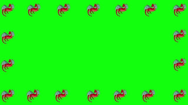 Dinosaur flying cartoon icons frame pattern design green screen.