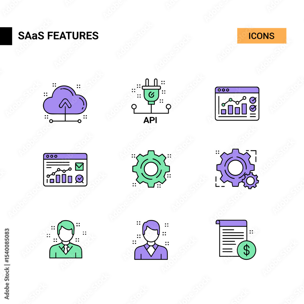 Poster digital saas features icons: a comprehensive set of saas feature icons in a clean, modern design. th