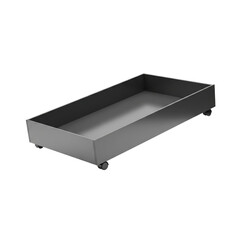 A rolling under-bed storage drawer floating in mid air on a solid white background