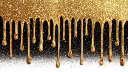 Golden glitter flowing down a black and white background in an artistic display of colors and textures