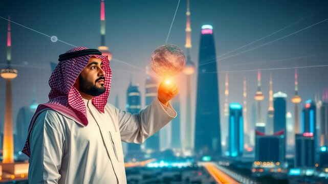 Visionary arab businessman leveraging technology for smart city development