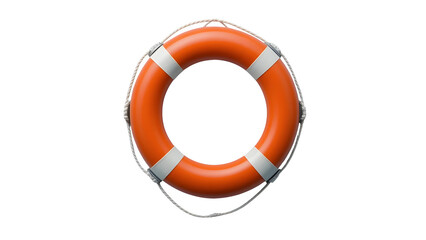 Isolated orange life preserver ring for water safety and emergency rescue equipment on a white background on transparent background