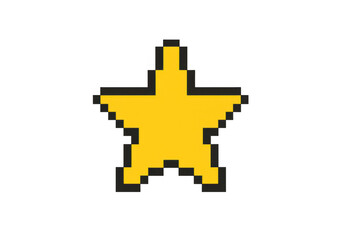 Pixelated yellow star with black border, reflecting nostalgic 8-bit gaming graphics on transparent backdrop