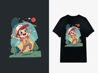 kids playing badminton premium t--shirt design